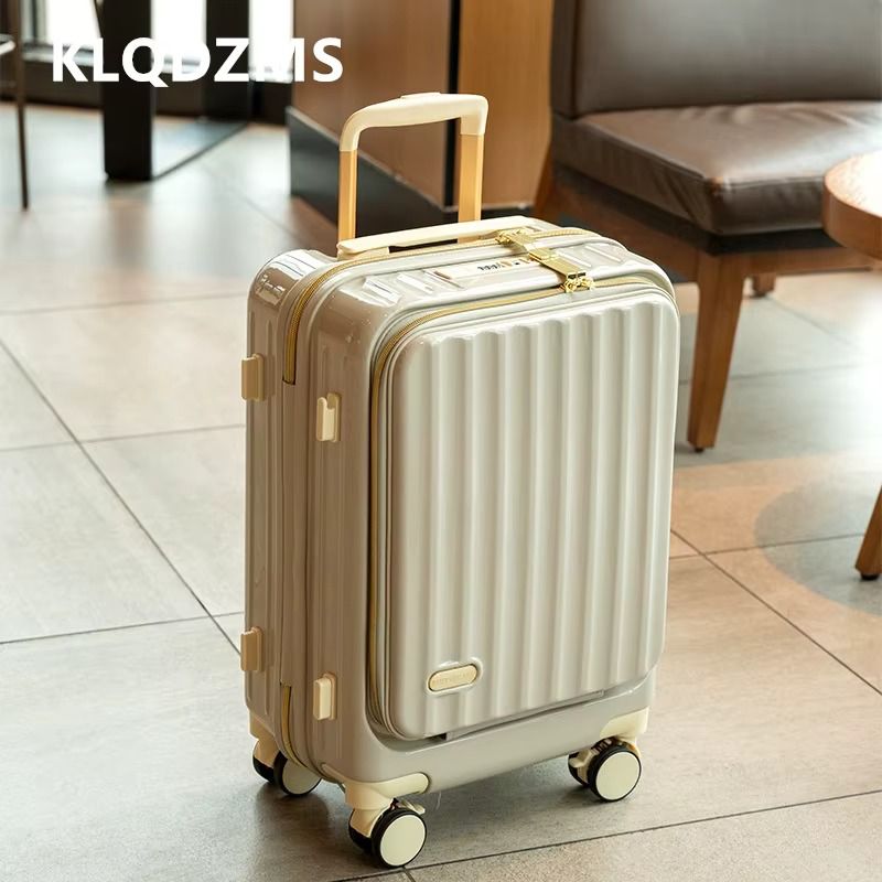 KLQDZMS 20"USB Charging Luggage Front Opening Boarding Case Men's 24 Inch Laptop Trolley Case Women's Handheld Travel Suitcase