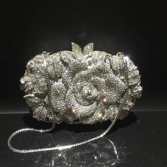 XIYUAN Green Pink Multicolored Rose Crystal Women Evening Clutches Bags Diamond Wedding Cocktail Party Purse And Stone Handbag