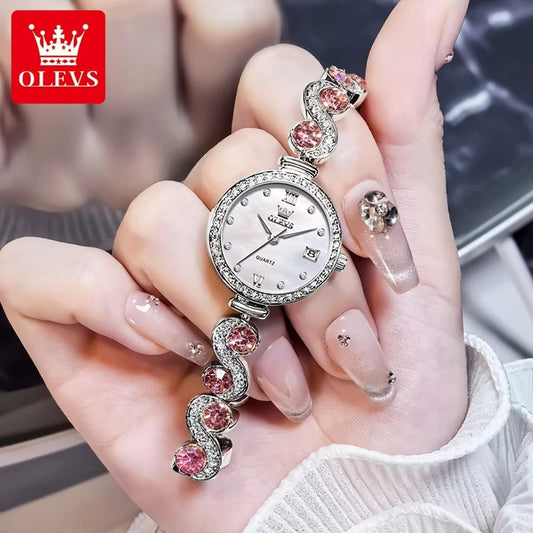OLEVS 5633 Woman Watch Elegant Fashion Quartz Watch Diamond Bracelet Ladies Watch Original Automatic Date Waterproof Watch Reloj