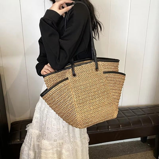 MOODS Straw Fabric Shoulder Tote Bags For Women 2024 Summer Beach Travelling Shopper Totes Big Capacity Designer Handbags Luxury