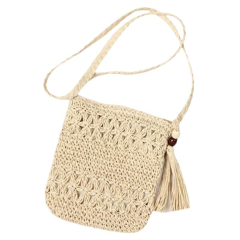 Casual Beach Straw Shoulder Bag Women Crossbody Bag All-match Handbag Square Shape Tassel Hollow Rattan Bag Fashion High Quality
