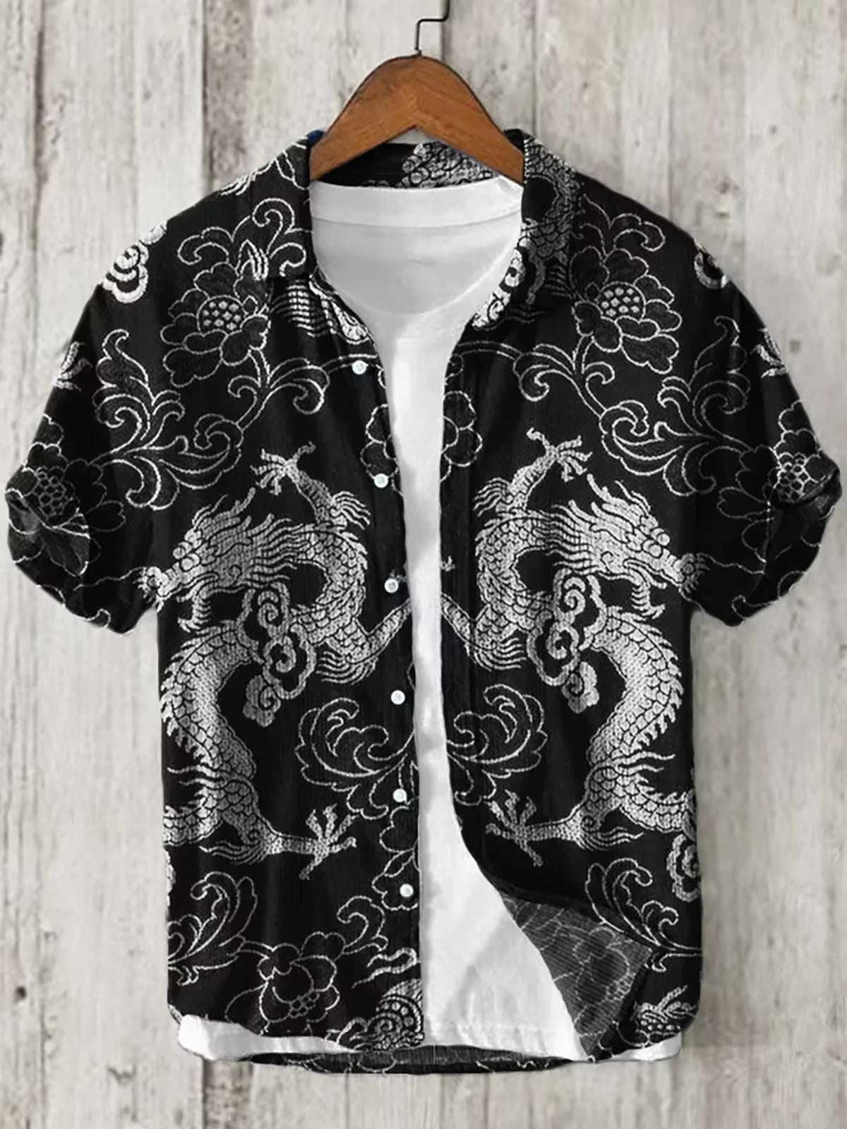 Men's linen shirt fish pattern fashionable casual Hawaiian men's linen shirt HD 100% linen short sleeve large size fast shipping