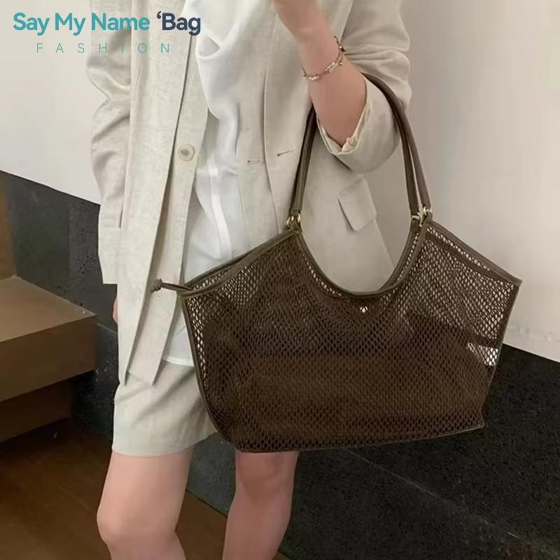 NEW Women Large Capacity Mesh Beach Travel Shoulder Bag Foldable Mesh Swim Bag With Inside Pocket Ladies Handbag Net Bag