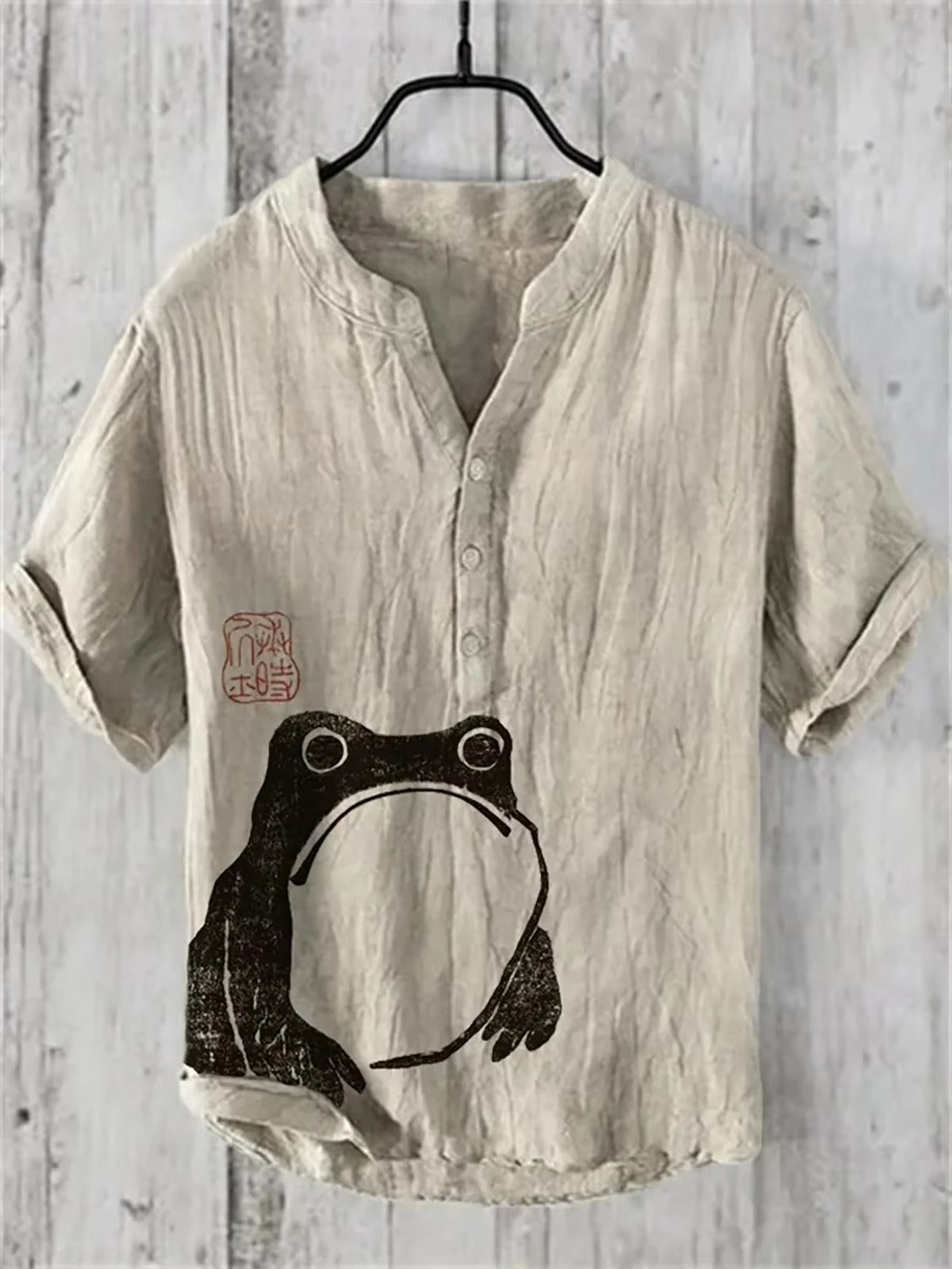 Fashion Men's Retro Line Shirt Men's Vacation Short Sleeve Shirt Loose Street Hip Hop Beach Casual Shirt 100% Line
