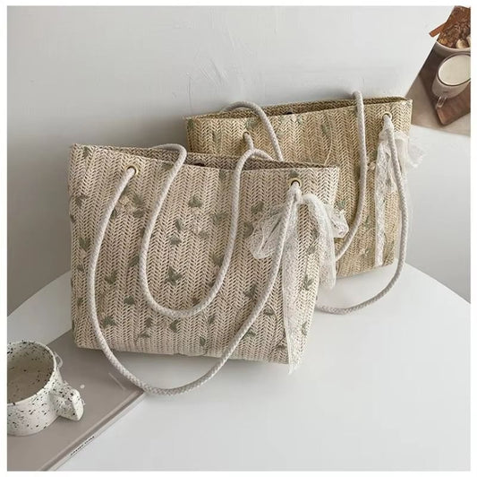 2024 New Summer Women Fashion Woven Bag Handbags For Female All-Match Portable Bucket Bag Luxury Designer Handbag Picnic Bags