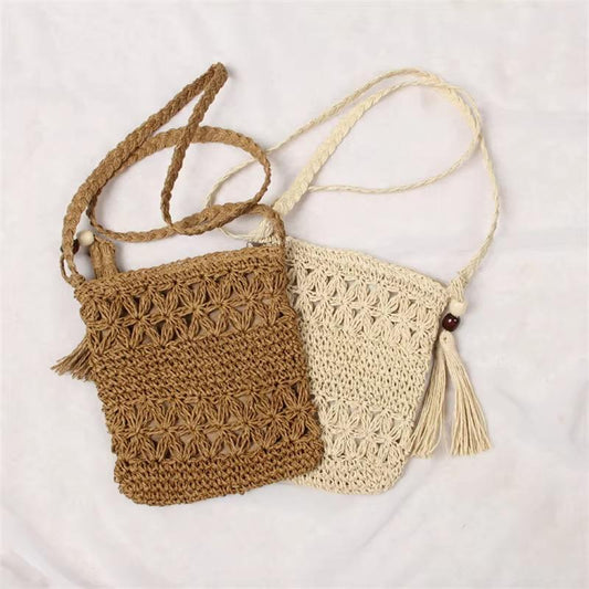 Casual Beach Straw Shoulder Bag Women Crossbody Bag All-match Handbag Square Shape Tassel Hollow Rattan Bag Fashion High Quality