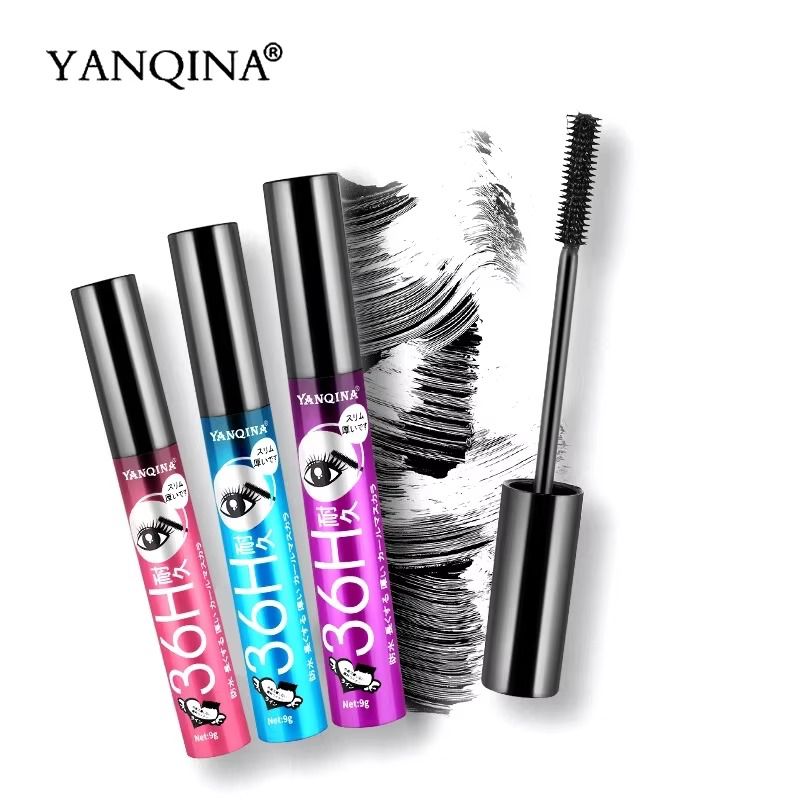 YANQINA 36H Black Waterproof Mascara Silk Fiber Lash 3D Makeup Eyelash Extension Black Thick Lengthening Cosmetic Eye Lashes