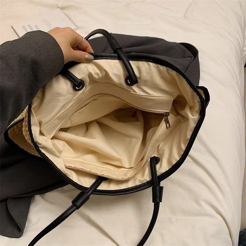 MOODS Straw Fabric Shoulder Tote Bags For Women 2024 Summer Beach Travelling Shopper Totes Big Capacity Designer Handbags Luxury