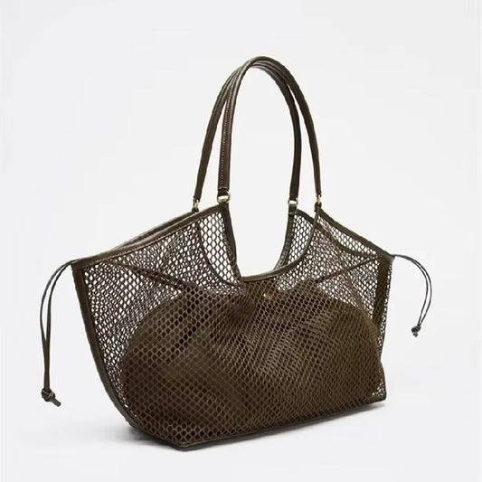 NEW Women Large Capacity Mesh Beach Travel Shoulder Bag Foldable Mesh Swim Bag With Inside Pocket Ladies Handbag Net Bag