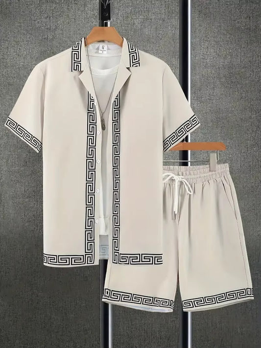 Summer Men's Shirt Set 3D Printed Casual Loose Vintage T-shirt And Shorts Set Beach Vacation Comfort Hawaiian Shirt 2 Pieces