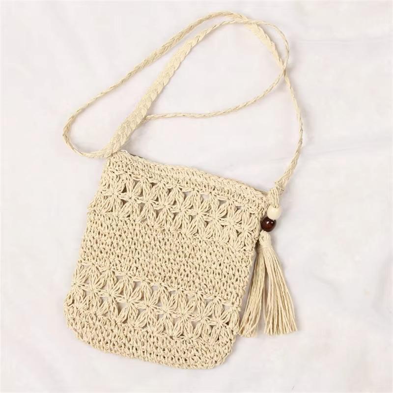 Casual Beach Straw Shoulder Bag Women Crossbody Bag All-match Handbag Square Shape Tassel Hollow Rattan Bag Fashion High Quality
