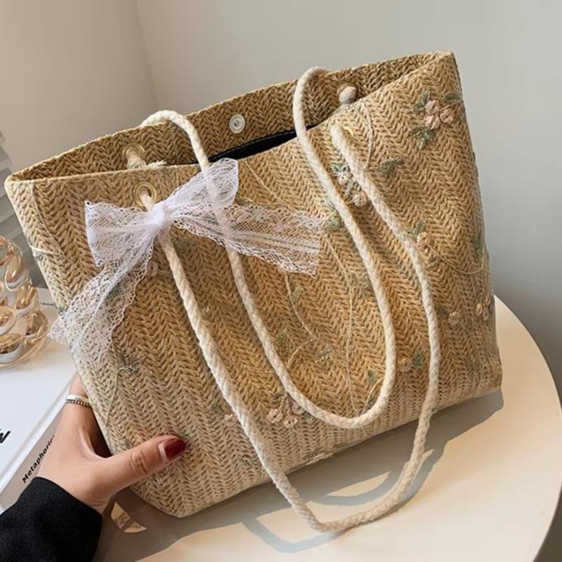 Handbag Women Lace Ins Straw Multi-purpose Single Shoulder Bag Female Fashion Large Capacity Hand Woven Totes For Ladies