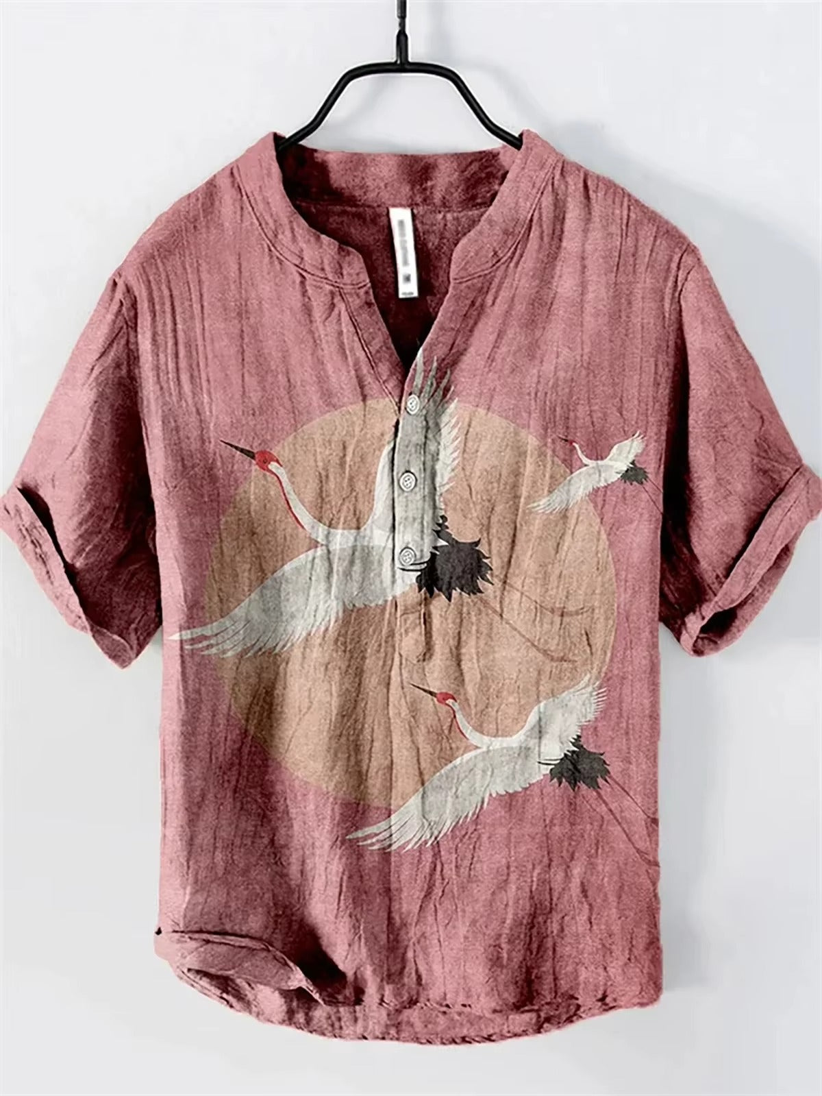Fashion Men's Retro Line Shirt Men's Vacation Short Sleeve Shirt Loose Street Hip Hop Beach Casual Shirt 100% Line
