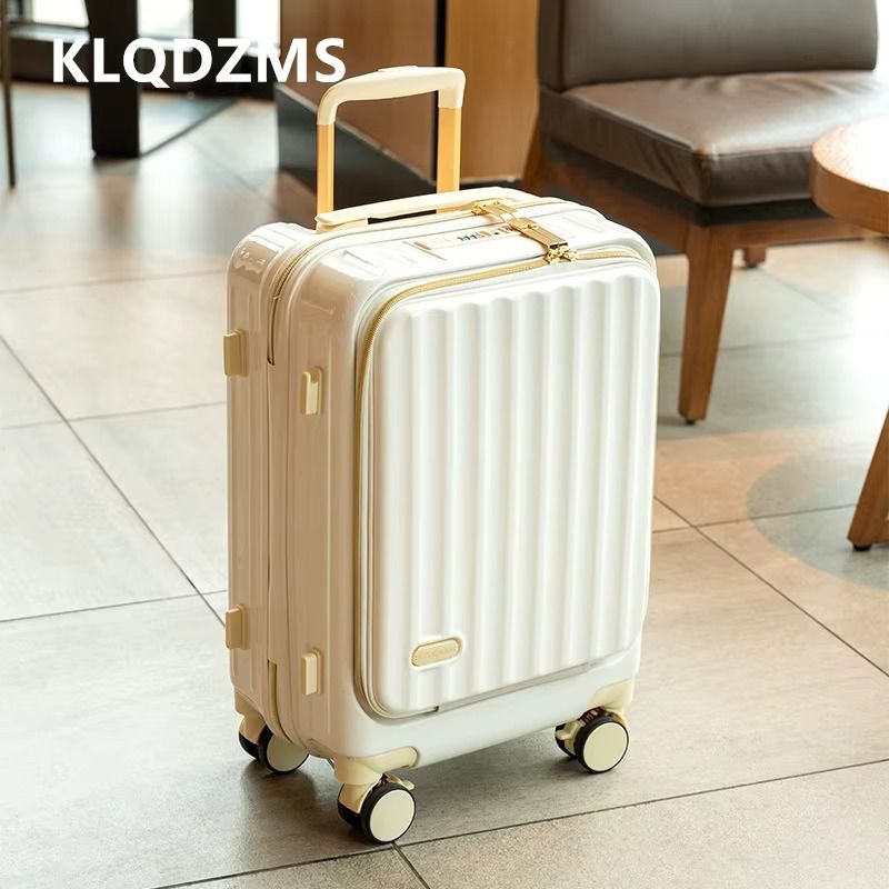 KLQDZMS 20"USB Charging Luggage Front Opening Boarding Case Men's 24 Inch Laptop Trolley Case Women's Handheld Travel Suitcase