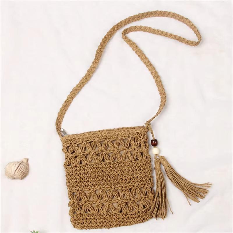 Casual Beach Straw Shoulder Bag Women Crossbody Bag All-match Handbag Square Shape Tassel Hollow Rattan Bag Fashion High Quality