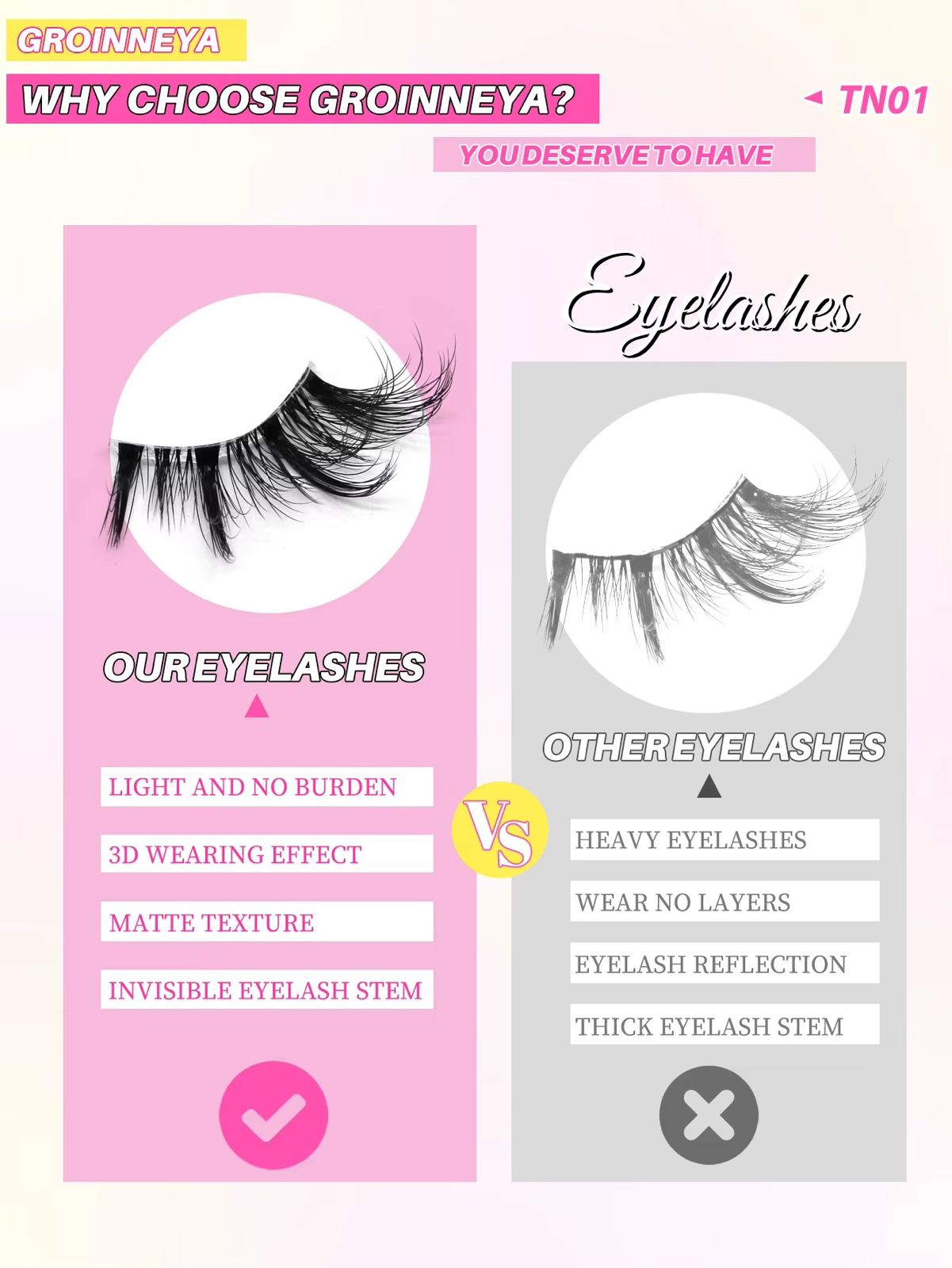 GROINNEYA Mixed Natural Cat Eyelashes Fluffy Half Eye Lashes Natural Long Clear Band Lashes 3D Faux Mink Lashes Extension Makeup