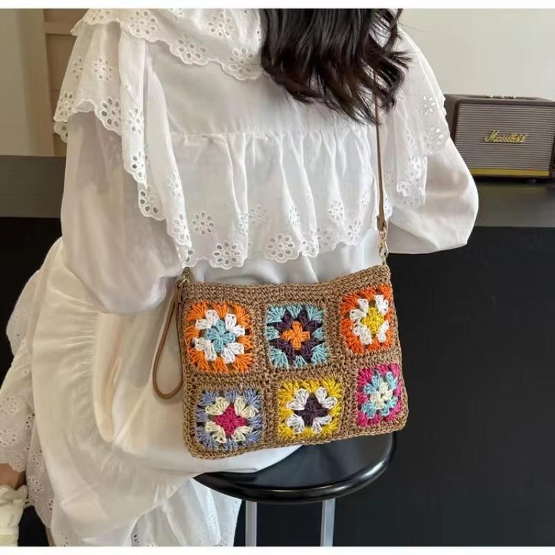 Summer Handmade Hook Retro Flower Crossbody Women's Bag Single Shoulder Paper Rope Crochet Bag Flip Ethnic Style Handbag