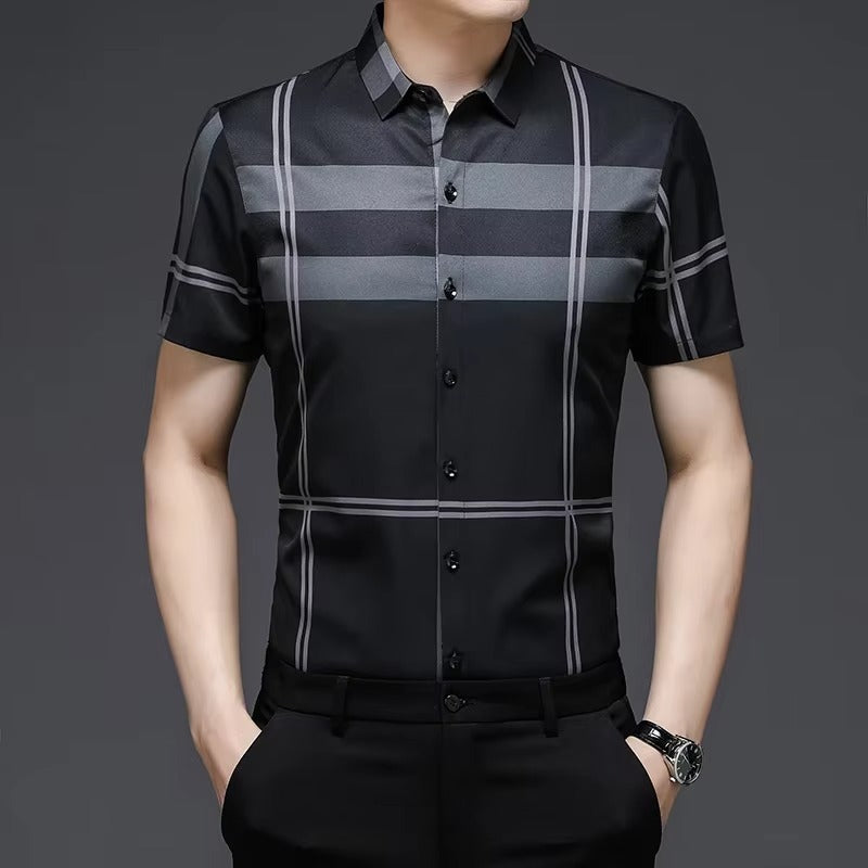 New Men's Business Casual Short Sleeved Printed Shirt with Wrinkle Resistance No Ironing Comfortable All Season Versatile Top
