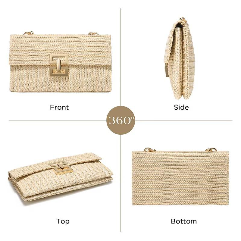 Straw Woven Clutch Handbags for Women Raffia Crochet Beach Rattan Causal Lady Party Wedding Evening Bag New Summer Purse Wallet