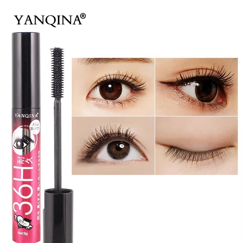 YANQINA 36H Black Waterproof Mascara Silk Fiber Lash 3D Makeup Eyelash Extension Black Thick Lengthening Cosmetic Eye Lashes