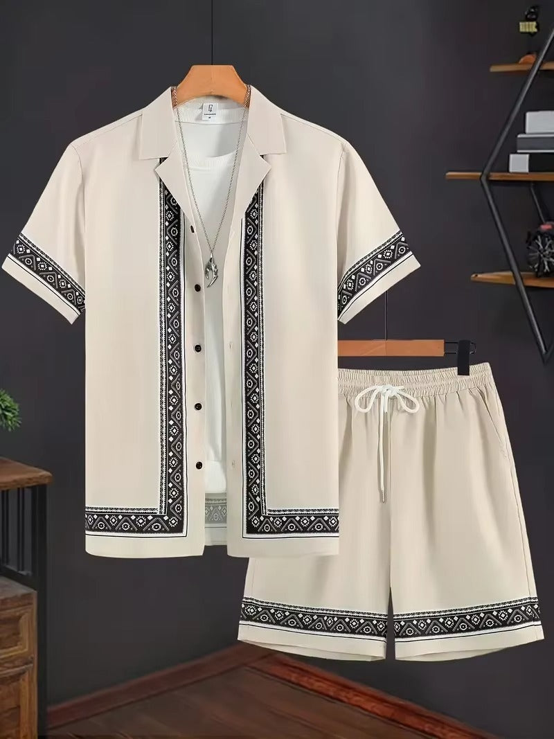 Summer Men's Shirt Set 3D Printed Casual Loose Vintage T-shirt And Shorts Set Beach Vacation Comfort Hawaiian Shirt 2 Pieces