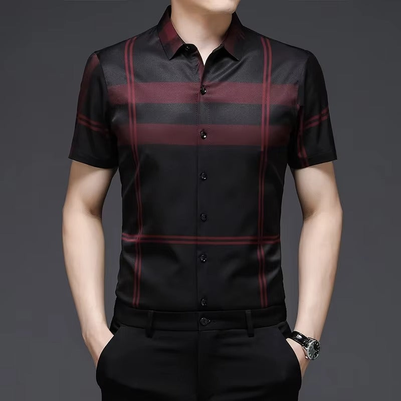 New Men's Business Casual Short Sleeved Printed Shirt with Wrinkle Resistance No Ironing Comfortable All Season Versatile Top