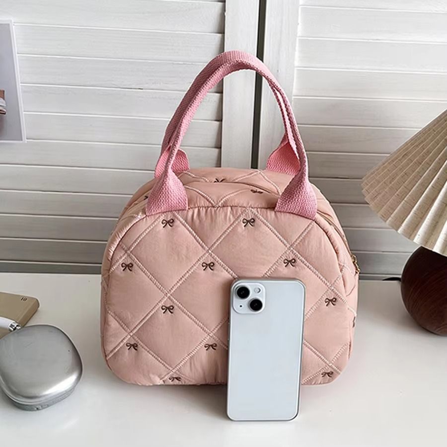 Stitching Embroidery Butterfly Knot Handbag Korean Style Soft Cotton Commuter Lunch Box Bag Student Handheld Bag Pouch